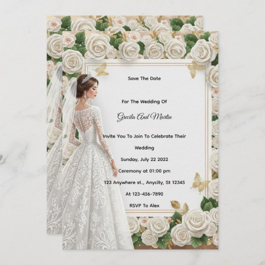 Custom Vintage Royal Wedding Invitation Beige Rose シーズンカード (正面/裏面)