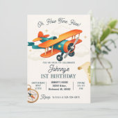 Custom Vintage Time Flies 1st Birthday Party 招待状 (スタンド正面)