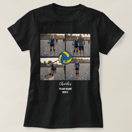 Custom Volleyball Player Photo Collage with Name Tシャツ (デザイン正面)