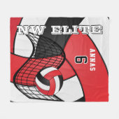 Custom - Volleyball Sport in Red, White & Black フリースブランケット (正面(横))
