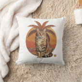 Custom "W" Embroidered Cat & Palm Tree Sunset  クッション (ブランケット)