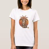 Custom "W" Embroidered Cat & Palm Tree Sunset  Tシャツ (正面)