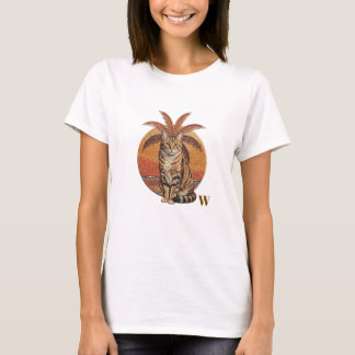 Custom "W" Embroidered Cat & Palm Tree Sunset  Tシャツ