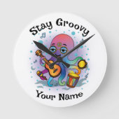 Custom Wall Clock | Retro Octopus | Name & Text ラウンド壁時計 (正面)