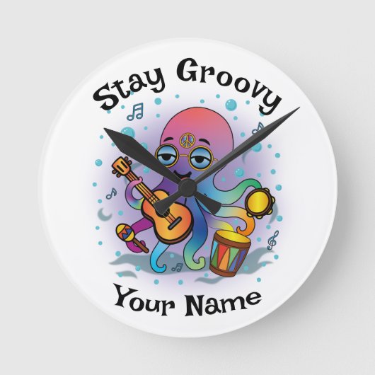 Custom Wall Clock | Retro Octopus | Name & Text ラウンド壁時計 (正面)