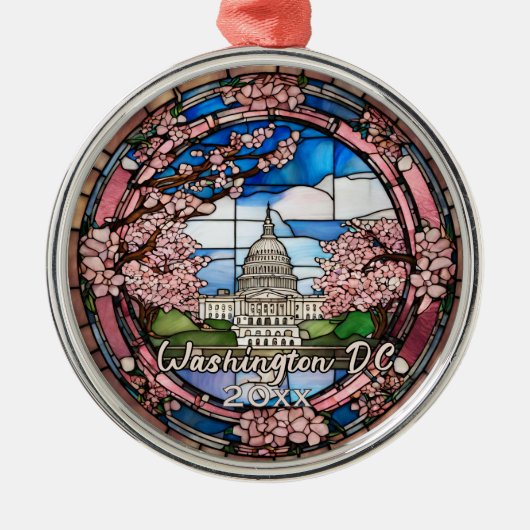 Custom Washington DC Dated Cherry Blossom  メタルオーナメント (正面)