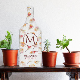 Custom Watercolor Autumn Monogram Kitchen Glass カッティングボード