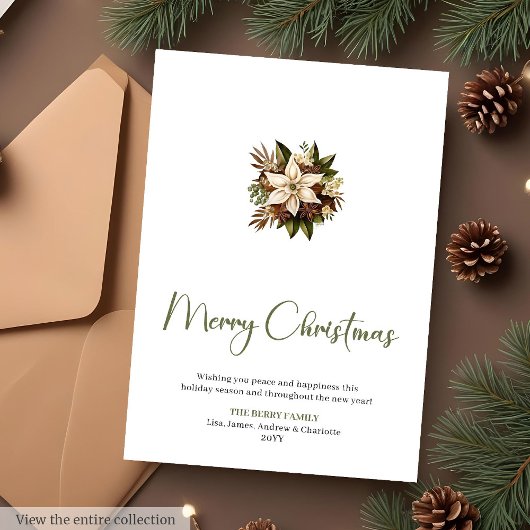 Custom Watercolor Botanical Christmas Greeting シーズンカード