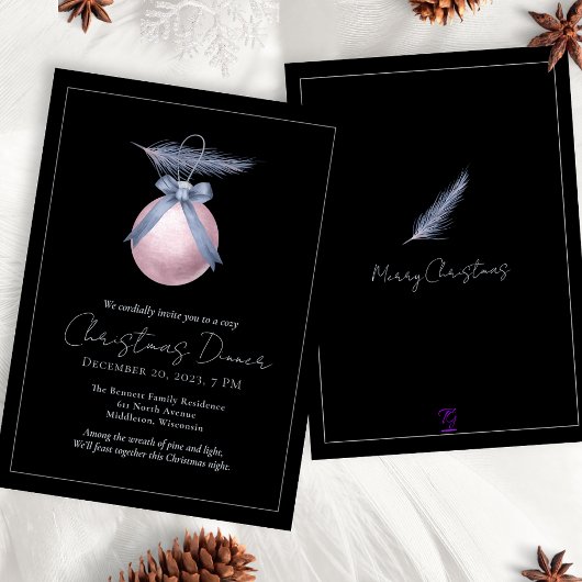 Custom Watercolor Elegant Christmas Dinner 招待状