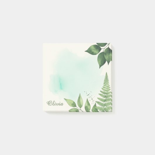 Custom Watercolor Fern Botanical Sticky Notes ポストイット (正面)