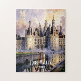 Custom Watercolor France Loire Valley Retro Castle ジグソーパズル