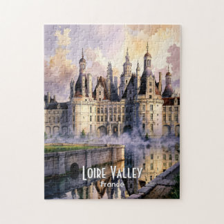 Custom Watercolor France Loire Valley Retro Castle ジグソーパズル