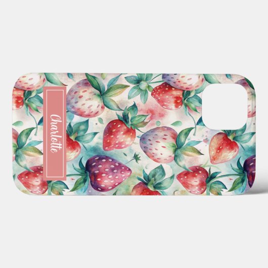 Custom Watercolor Fresh Strawberries Case-Mate iPhoneケース (裏面 (横))