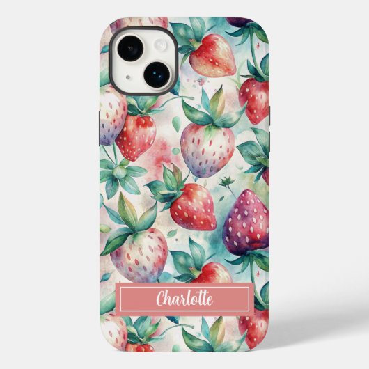 Custom Watercolor Fresh Strawberries Case-Mate iPhoneケース (裏面)