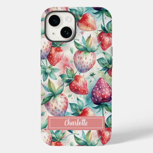 Custom Watercolor Fresh Strawberries Case-Mate iPhoneケース (裏面)