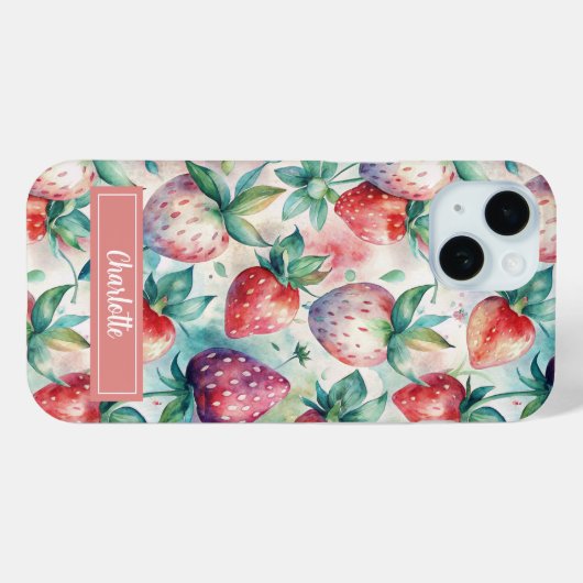 Custom Watercolor Fresh Strawberries Case-Mate iPhoneケース (裏面 (横))