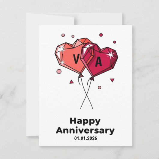 Custom Watercolor Heart Couple Anniversary Card シーズンカード (正面)