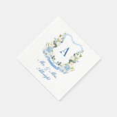 Custom Watercolor Hydrangea Floral Crest Wedding スタンダードカクテルナプキン (角)