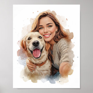 Custom Watercolor Pet & Owner Portrait from Photo ポスター