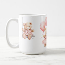 Custom Watercolor Teddy Bear Girl 1st Birthday コーヒーマグカップ