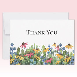 Custom Watercolor Wildflowers Thank You Flat ノートカード