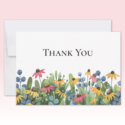 Custom Watercolor Wildflowers Thank You Flat ノートカード