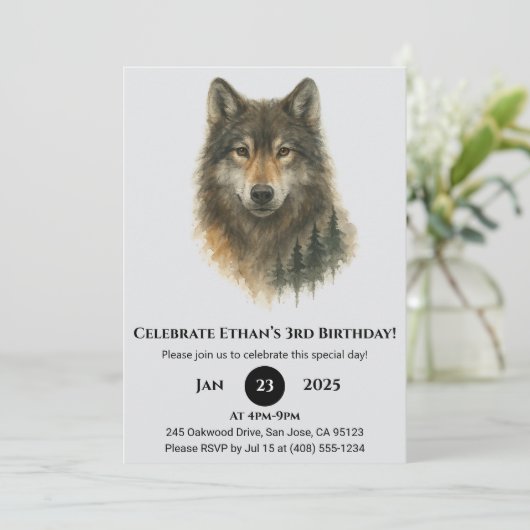 Custom Watercolor Wolf Birthday 招待状 (スタンド正面)