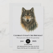 Custom Watercolor Wolf Birthday 招待状 (正面/裏面)