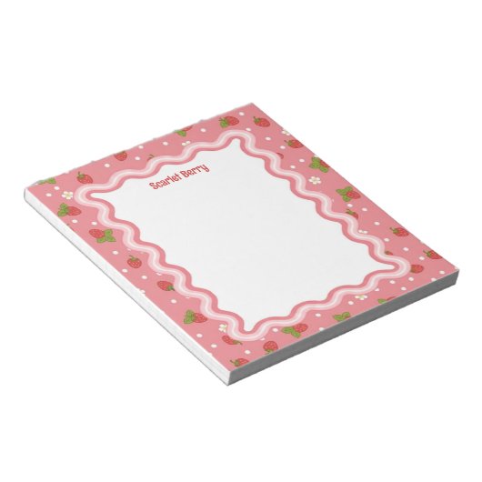 Custom Wavy Border Strawberry Pattern Personalized ノートパッド (アングル)