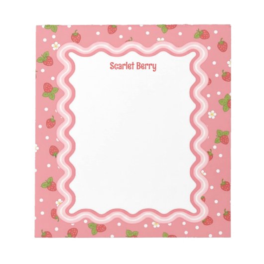 Custom Wavy Border Strawberry Pattern Personalized ノートパッド (正面)