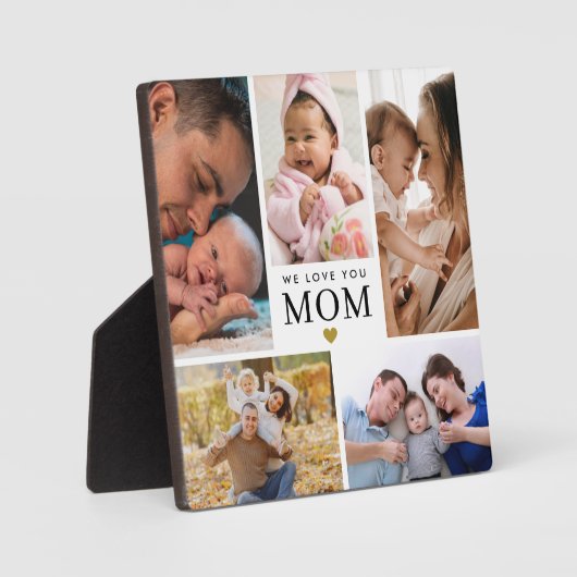 Custom We Love You Mom 5 Photo Collage White フォトプラーク (正面)