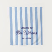 Custom Wedding Blue Stripe タペストリー (正面)