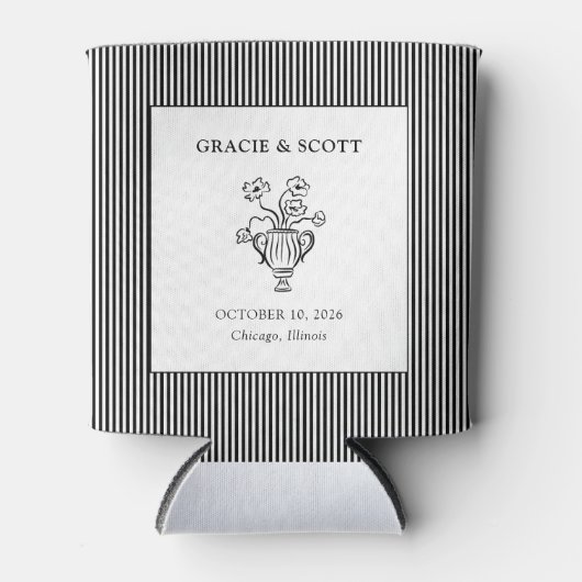 Custom Wedding Classic Black & White Stripe  缶クーラー (正面)