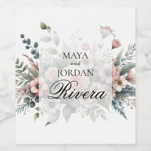 Custom Wedding Floral Design ワインラベル (シングルラベル)