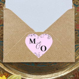 Custom Wedding Initial Sticker with Flowers ハートシール