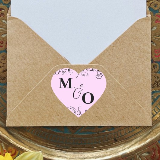 Custom Wedding Initial Sticker with Flowers ハートシール