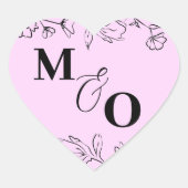 Custom Wedding Initial Sticker with Flowers ハートシール (正面)