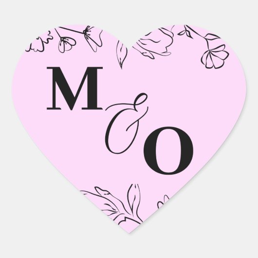 Custom Wedding Initial Sticker with Flowers ハートシール (正面)