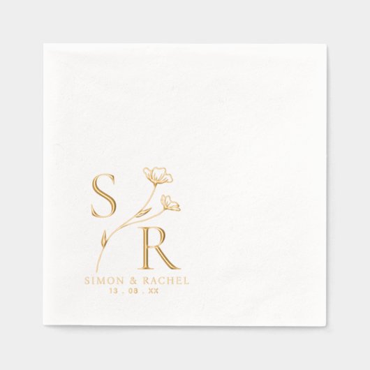 Custom wedding Monogram | initials, names & date 箔ナプキン (正面)