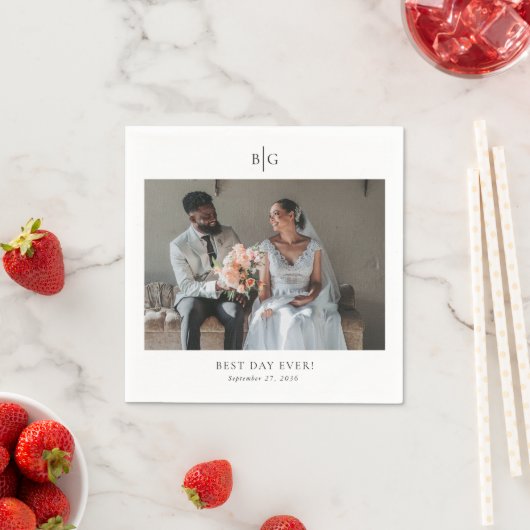 Custom Wedding Monogrammed Photo Best Day Ever スタンダードカクテルナプキン (インサイチュ)
