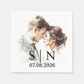 Custom Wedding Napkin – Photo, Initials & Date スタンダードカクテルナプキン (正面)