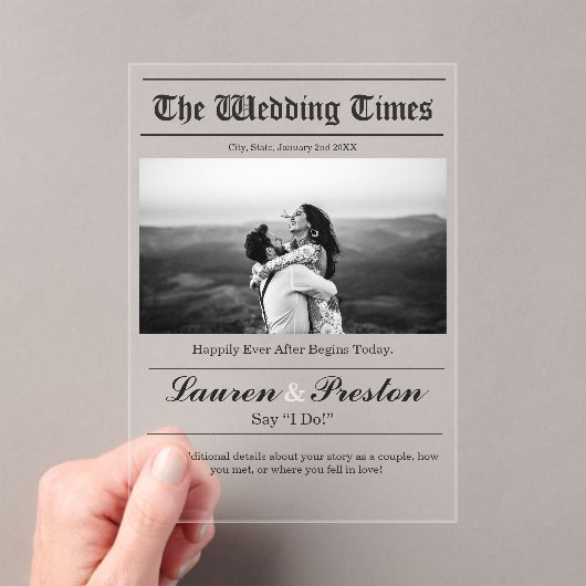 Custom Wedding Newspaper - Save the Date Acrylic アクリル招待状 (インサイチュ (ポータブル))