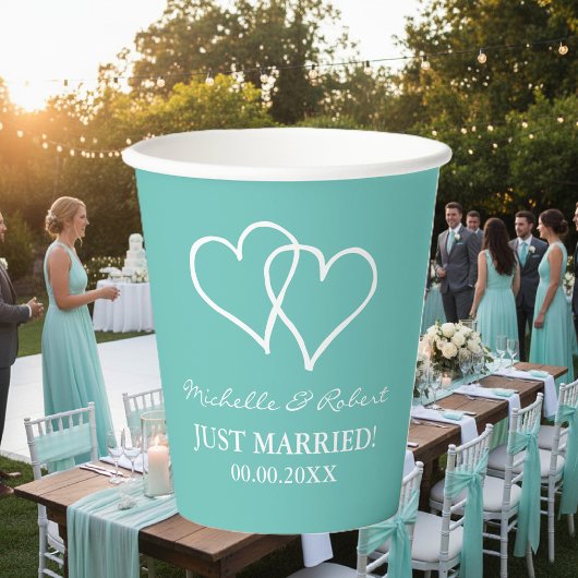 Custom wedding party cups with interlocking hearts 紙コップ