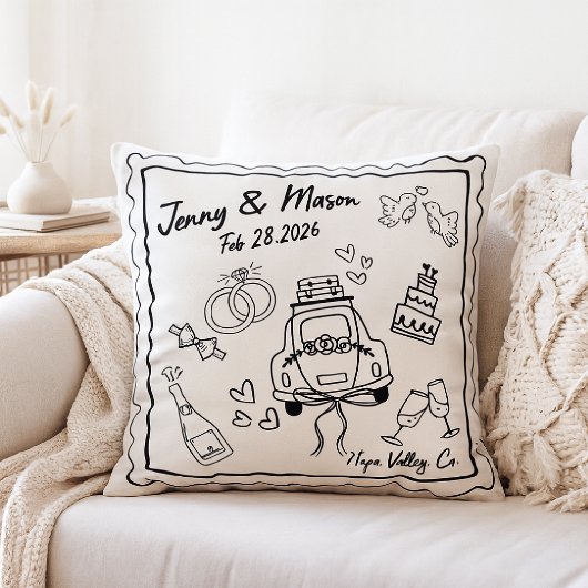 Custom Wedding Pillow Cover – Personalized Couple  クッション