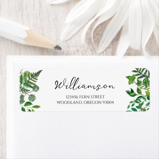 Custom Wedding Return Address Label | Nature Ferns ラベル (インサイチュ)
