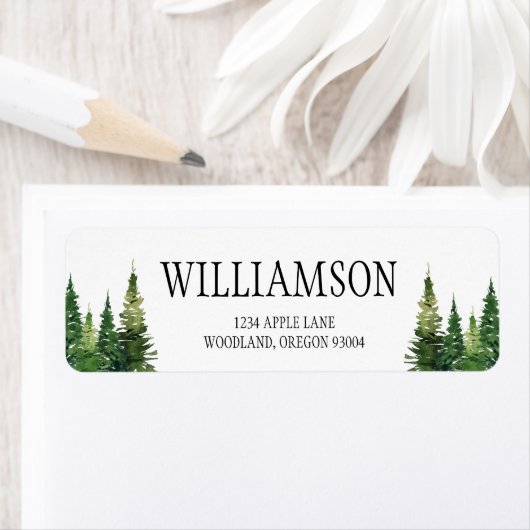 Custom Wedding Return Labels | Woodland Trees ラベル (インサイチュ)