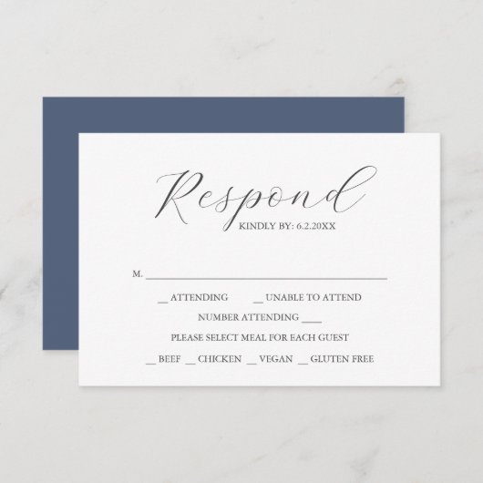 Custom Wedding RSVP Cards Navy Blue (正面/裏面)
