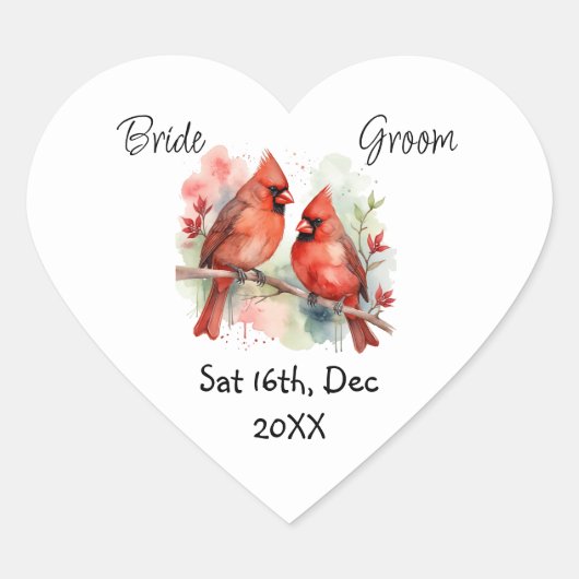 Custom Wedding Save the Date Christmas Cardinal ハートシール (正面)