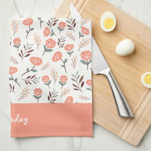 Custom Weekday Towel – Red Poppies キッチンタオル (四つ折り)
