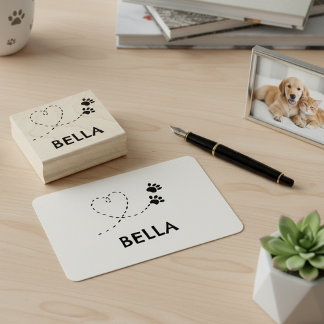 Custom Whimsical Paw Print Name Stamp ラバースタンプ
